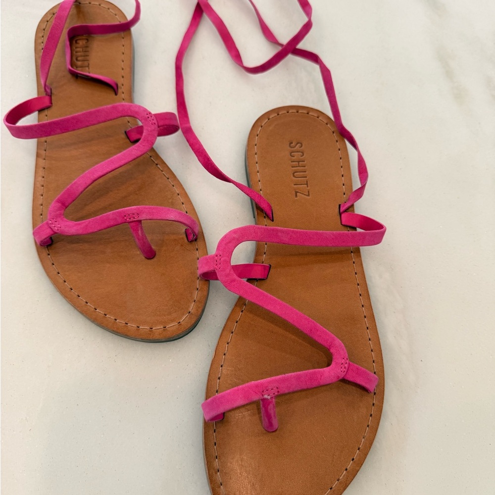 SCHUTZ Pink and Brown Minimalist Sandals